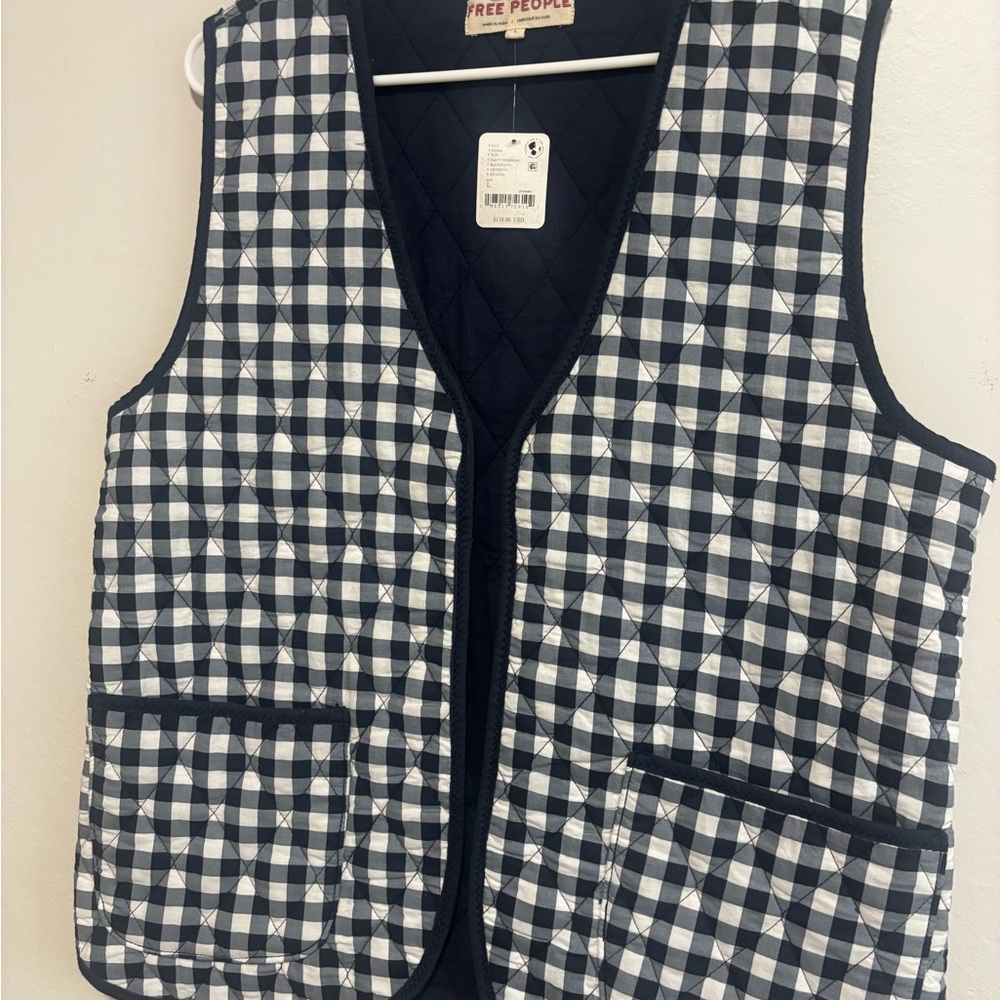 Free People Black & White Quilted Gingham Vest